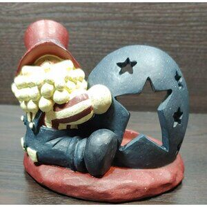 Patriotic Uncle Sam Santa Tealight Candle Holder With Star Cutouts Red Blue VRG